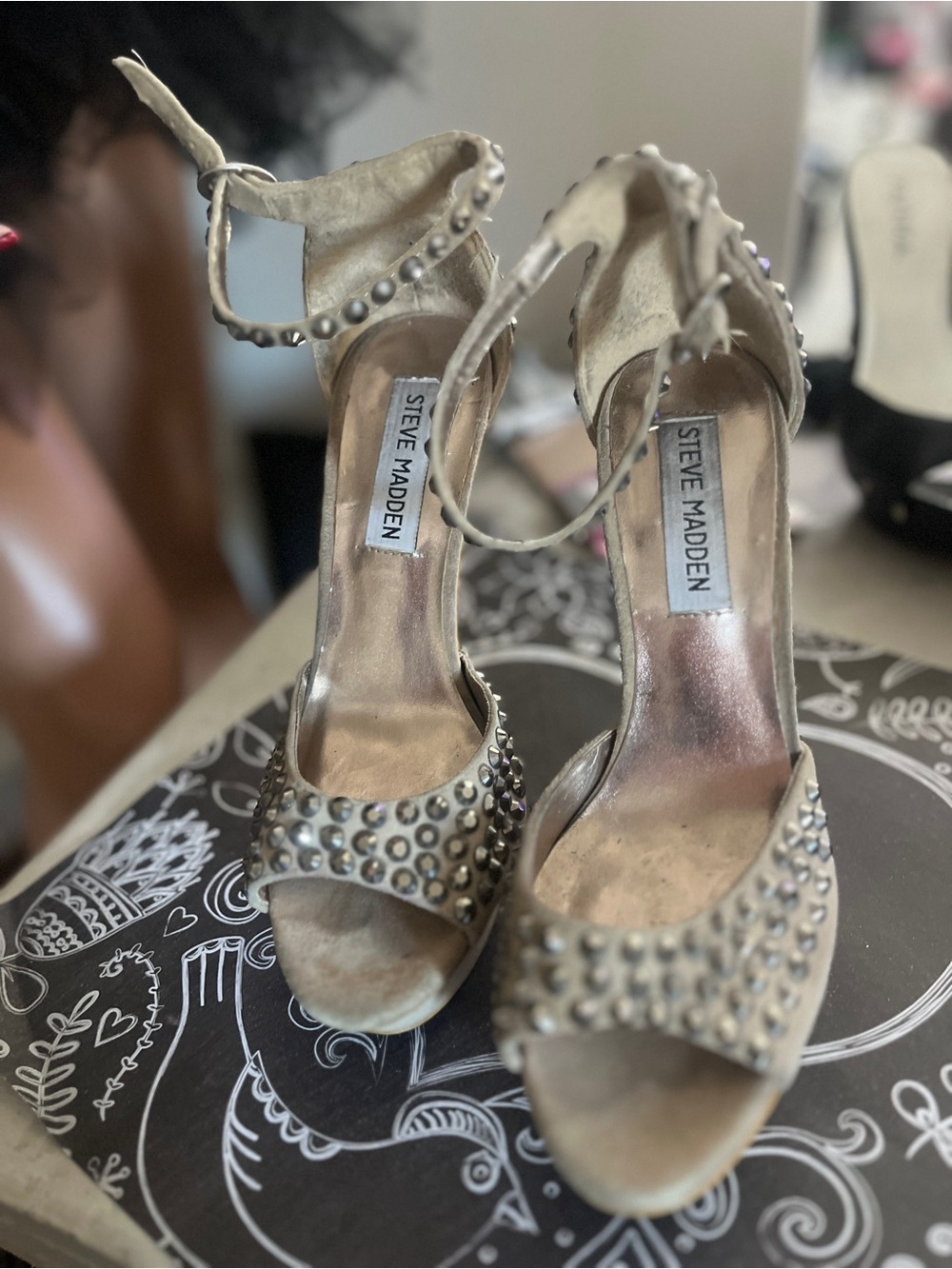 Steve Madden Gold Studded Ankle-Strap Heels